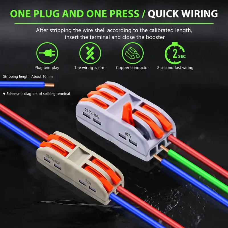 30 Uds conectores de cable tuercas de conector de cable de palanca de empalme compacta, conector 28-12 AWG 1/2/3 puertos, conectores de terminales de 2/3/4/6 vías - imagen 5