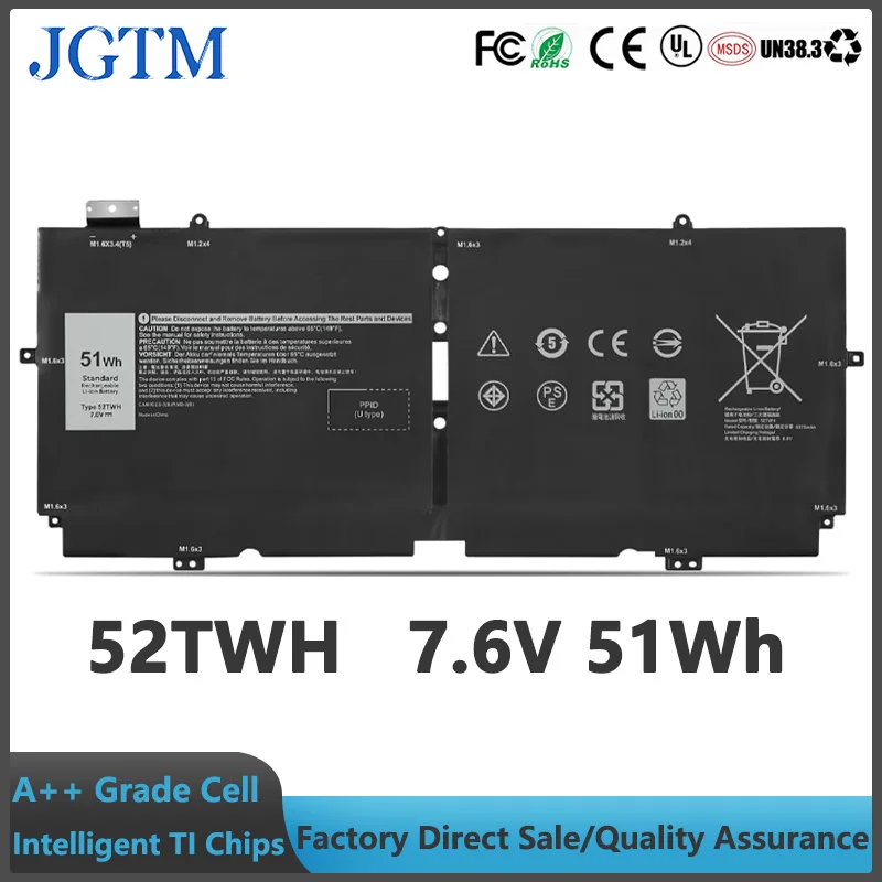 52TWH 51Wh 7,6 V batería de ordenador portátil reemplazo de 4 celdas para Dell XPS 13 7390 serie 2 en 1 Notebook P103G P103G001 P103G002 MM6M8 0MM6 - imagen 2
