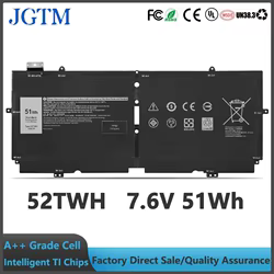 52TWH 51Wh 7,6 V batería de ordenador portátil reemplazo de 4 celdas para Dell XPS 13 7390 serie 2 en 1 Notebook P103G P103G001 P103G002 MM6M8 0MM6