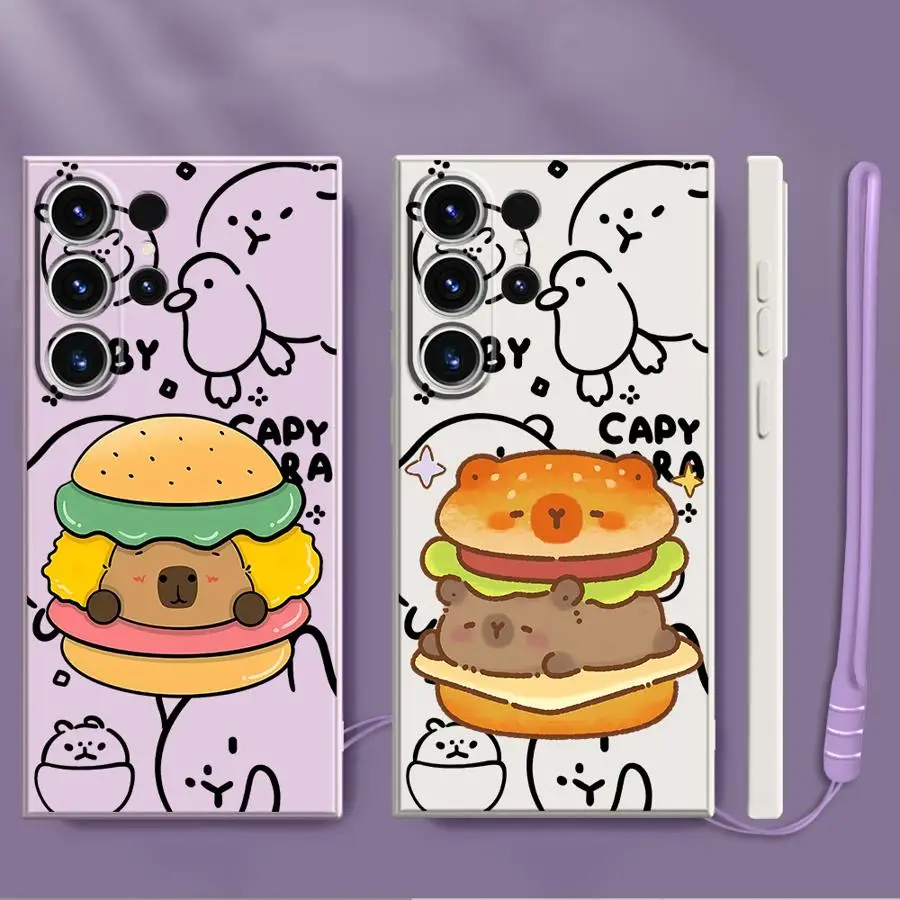 Funda de teléfono suave para Samsung Galaxy Note 20 10 Ultra S23 S20 S21 Plus S22 Ultra S24 FE S25 Edge dibujos animados pareja hamburguesa