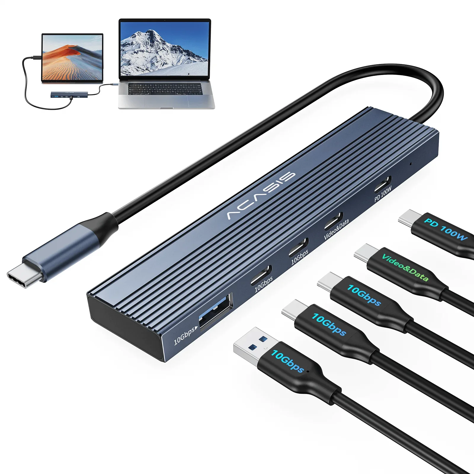 Acasis 10Gbps USB-C Hub estación de acoplamiento 4K/60HZ USB-C salida de vídeo PD 100W entrada 2 * USB-C 3,2 USB A para Macbook/Dell XPS - imagen 2