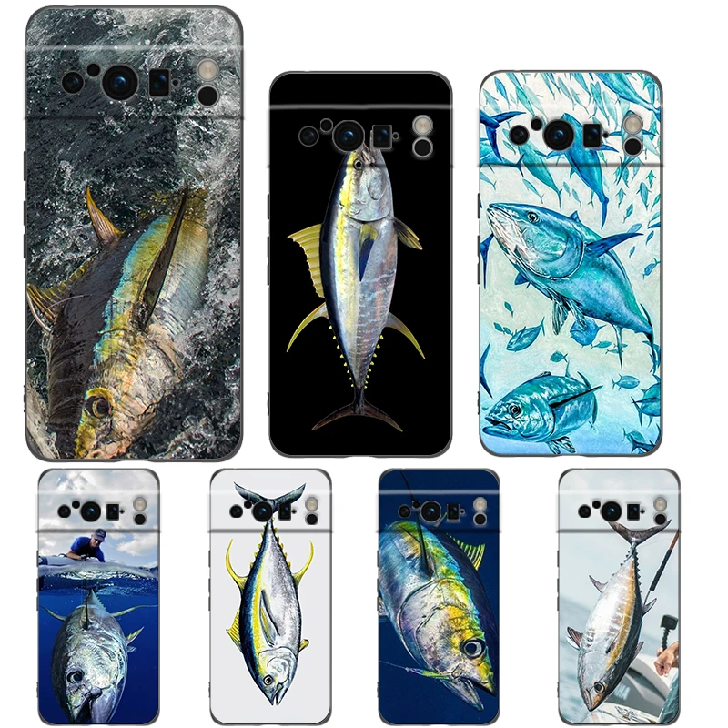 Funda de teléfono Bluefin Tuna para Google Pixel 9 8 7 6 Pro XL 8A 6A 7A 5G suave a prueba de golpes TPU cubierta negra Fundas