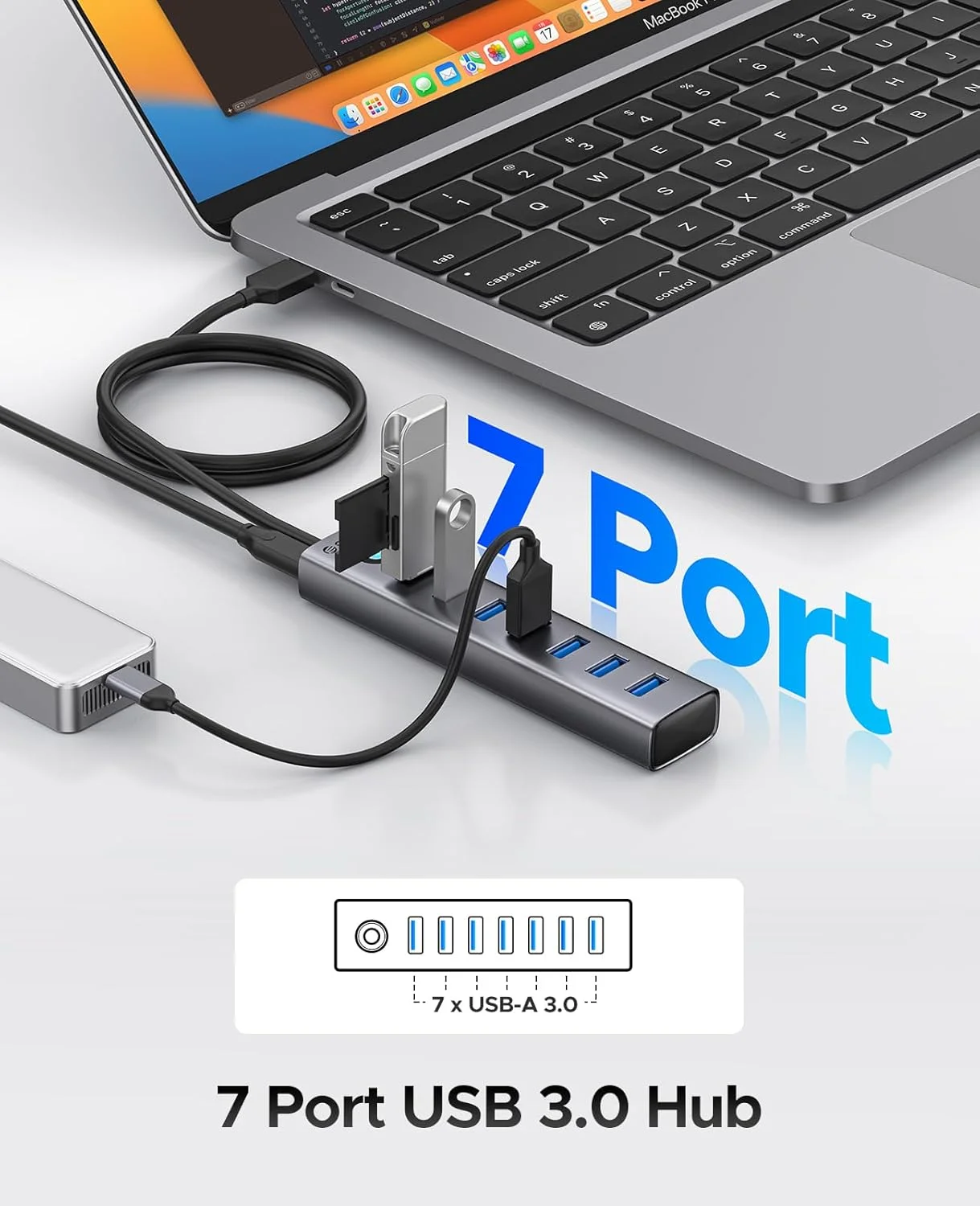 ORICO USB-A 3,0 HUB 4/7 puertos divisor aleación de aluminio + ABS transmisión de alta velocidad 5Gbps HUB expansión accesorios de PC para ordenador portátil - imagen 2