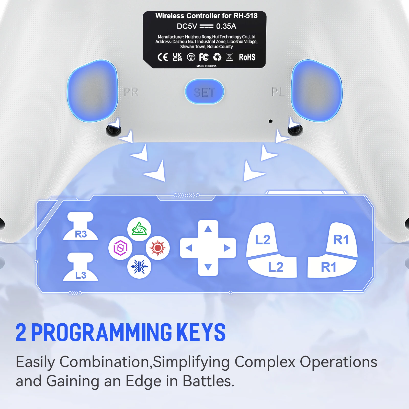 Controlador con cable Bonadget para consola de mando de juegos Ps5/pc Dualsense compatible con función de vibración/3,5mm Trrs/programación/Turbo - imagen 4