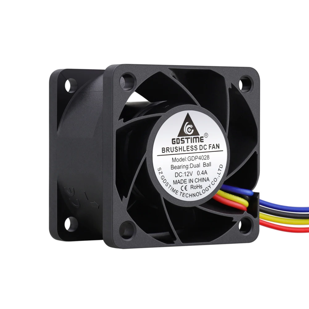 GDSTIME-ventilador de refuerzo de alta velocidad con doble rodamiento de bolas, enfriador potente de 4 pines con función PWM para refrigeración AVC, CC de 12V, 40x28MM, 5 piezas, 4028 - imagen 2