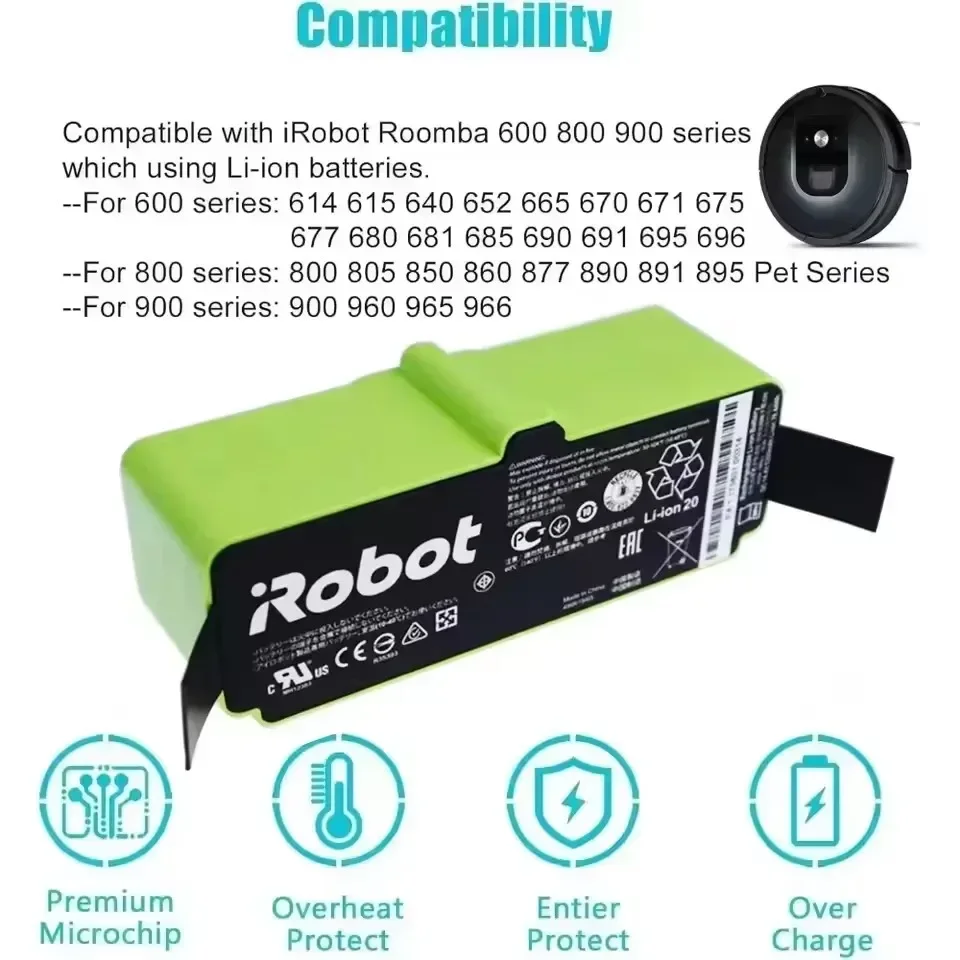 Batería de iones de litio de 12800mAh para iRobot Roomba Cleaner 900 800 700 600 Series 960 980 981 965 895 695 692 690 680 675 890 860 - imagen 4