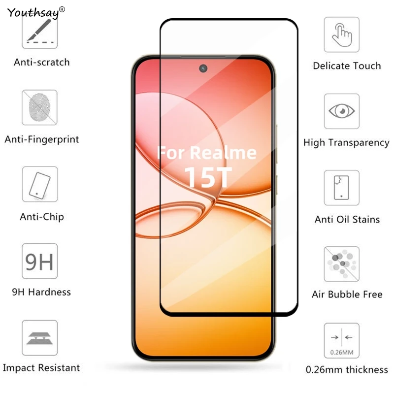 Cubierta completa de vidrio templado para Realme 15T, Protector de pantalla de vidrio Realme 15T, película protectora de lente de teléfono para Realme 15T - imagen 2
