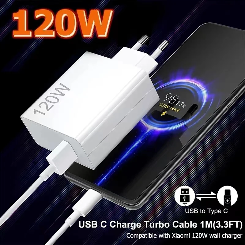 Xiaomi-cargador Turbo de 120W, adaptador de carga hiper rápida para Redmi 12C Note 11-14 Pro Plus Mi 15/14/13/11T POCO F6/F7/X7 Pro - imagen 2