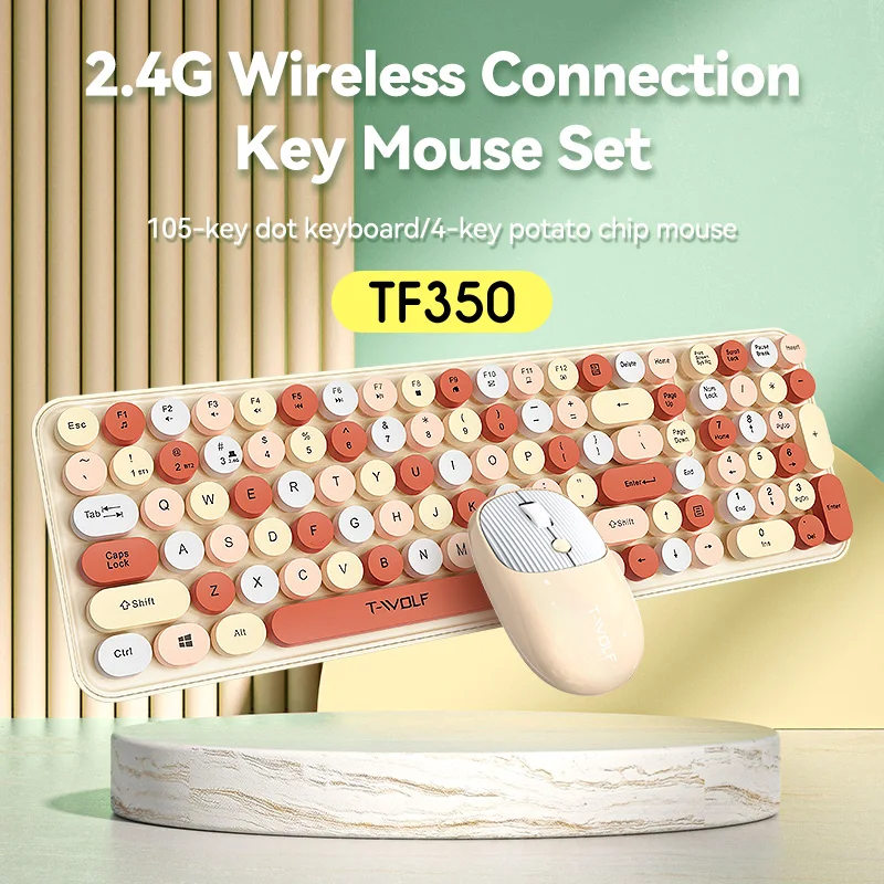 Punk redondo 105 teclas mujeres teclado de ordenador ratón Combo 2,4G inalámbrico Oficina recargable PC teclado y ratón conjunto - imagen 4