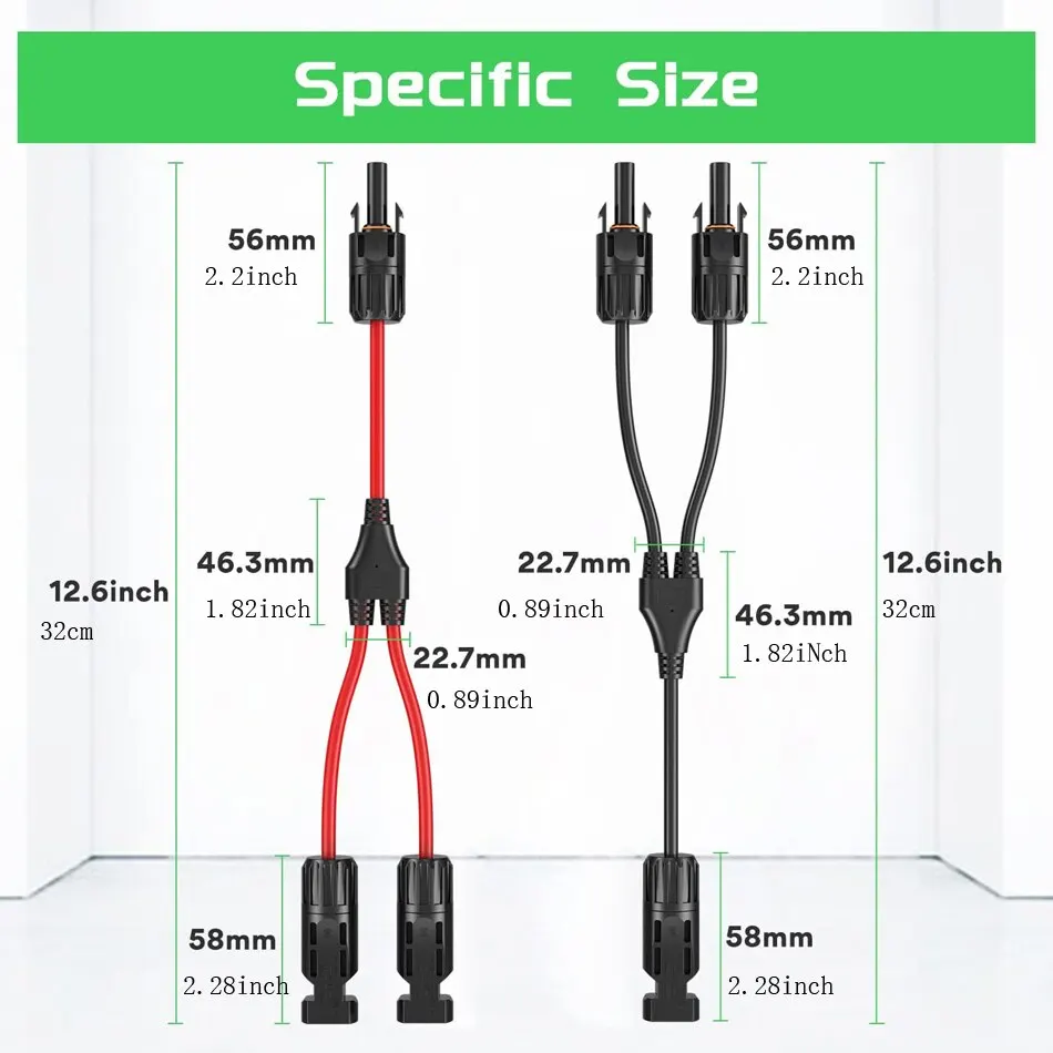Conectores de energía Solar 30A, Cable de rama en Y, adaptador paralelo de Cable Solar en par para Panel Solar 1 x M/FF + 1 x F/MM, negro Y rojo - imagen 5