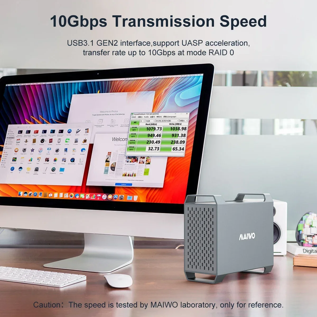 Caja de disco duro MAIWO de 3,5 pulgadas, caja de matriz RAID de doble bahía, caja externa de disco SATA a tipo C, cuatro modos RAID con ventilador - imagen 3