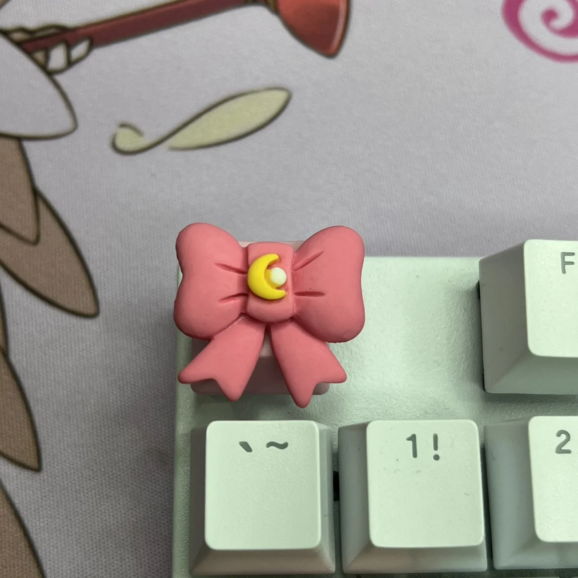 Tapa de tecla con lazo rosa para niña, decoración de ala de animación tridimensional, eje transversal, tapa de tecla de teclado mecánico - imagen 4
