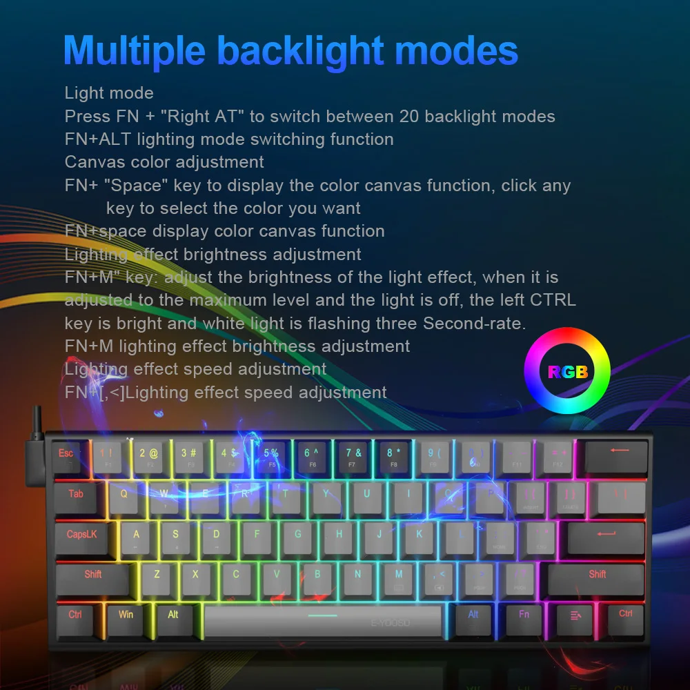 E-YOOSO Z11 RGB USB 60% Mini teclado mecánico para jugar interruptor azul rojo 61 teclas cable desmontable, portátil para PC de viaje - imagen 3