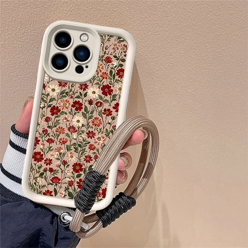 Funda con cordón y correa para muñeca de mano con bonita flor Retro para Xiaomi 15 Ultra 14T PRO 14T 13T Poco F7 X7 M7 Pro X5 X3 M6 F5 Mi 8 funda Si - imagen 4