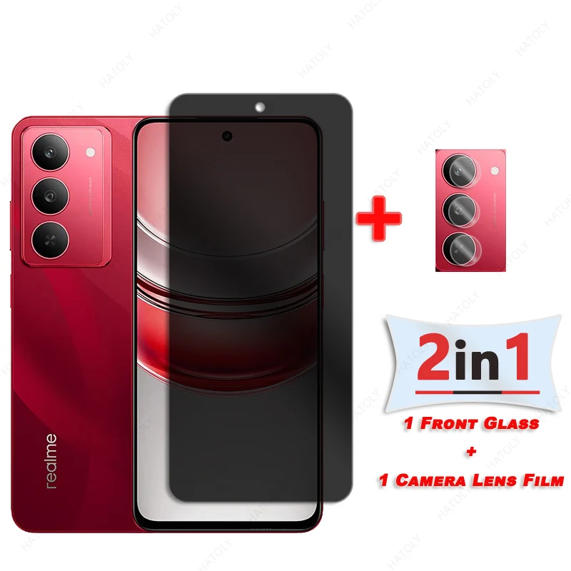 Protector de pantalla de privacidad para Realme 14x 5G, vidrio para Realme V60 pro 5G, Protector de lente de cámara de vidrio templado antideslumbrante antiespía - imagen 3
