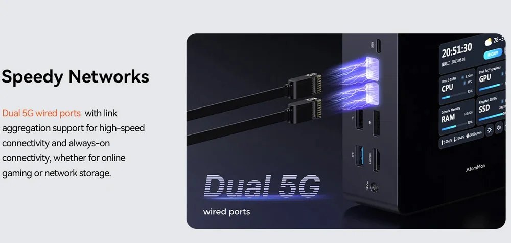 AtomMan X7 Ti 4 "pantalla Mini PC Intel Ultra 9-185H 2 * USB4 2*5G RJ45 cámara Oculink Win11 ordenador para juegos Mini PC WiFi7 DP HD - imagen 4