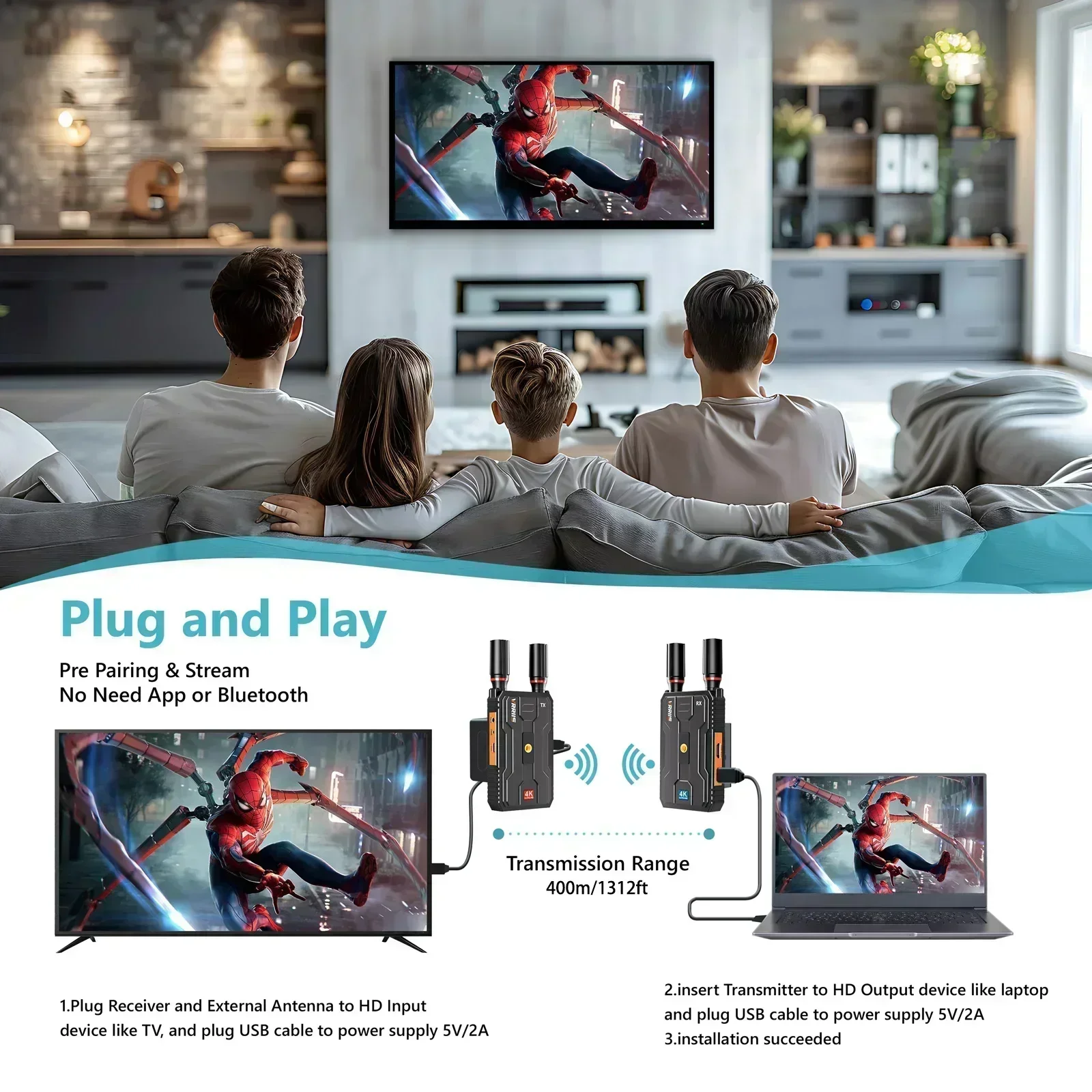 Sistema de transmisión inalámbrica 5G 4K, transmisor y receptor de Audio y vídeo, extensor HDMI, compatible con batería/PC/cámara, transmisión en vivo - imagen 5