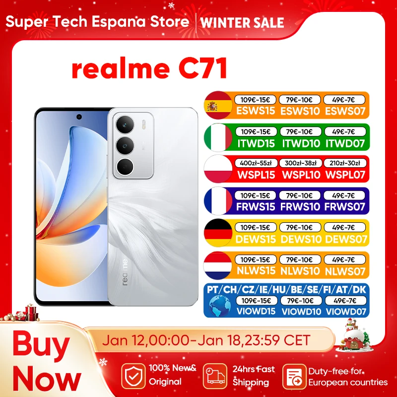 realme C71 Smartphone Global Version 4G 6.67" 120Hz Display 6000Mah Battery 45W Charge 50MP Camera Unisoc T7250 Chipset NFC IP64