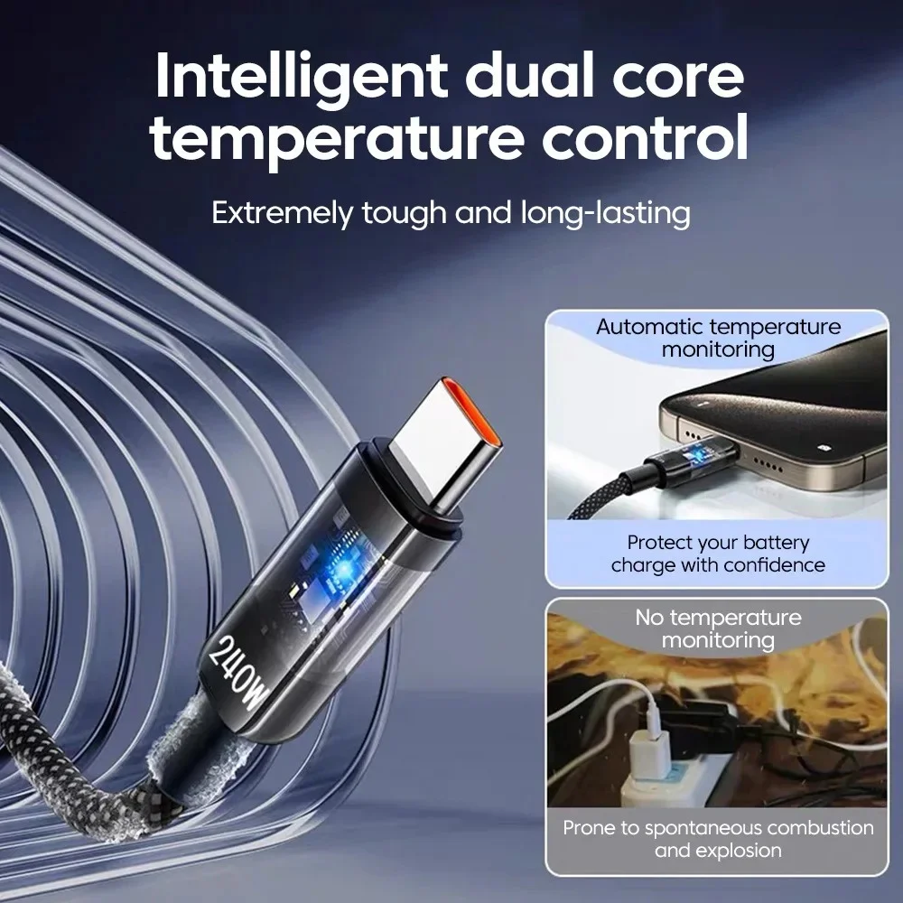 Cable USB C de 240W y 10A, cargador de carga súper rápida, Cable de datos o Samsung S23 Xiaomi Huawei Oneplus, Cable de carga rápida tipo C para teléfono - imagen 4