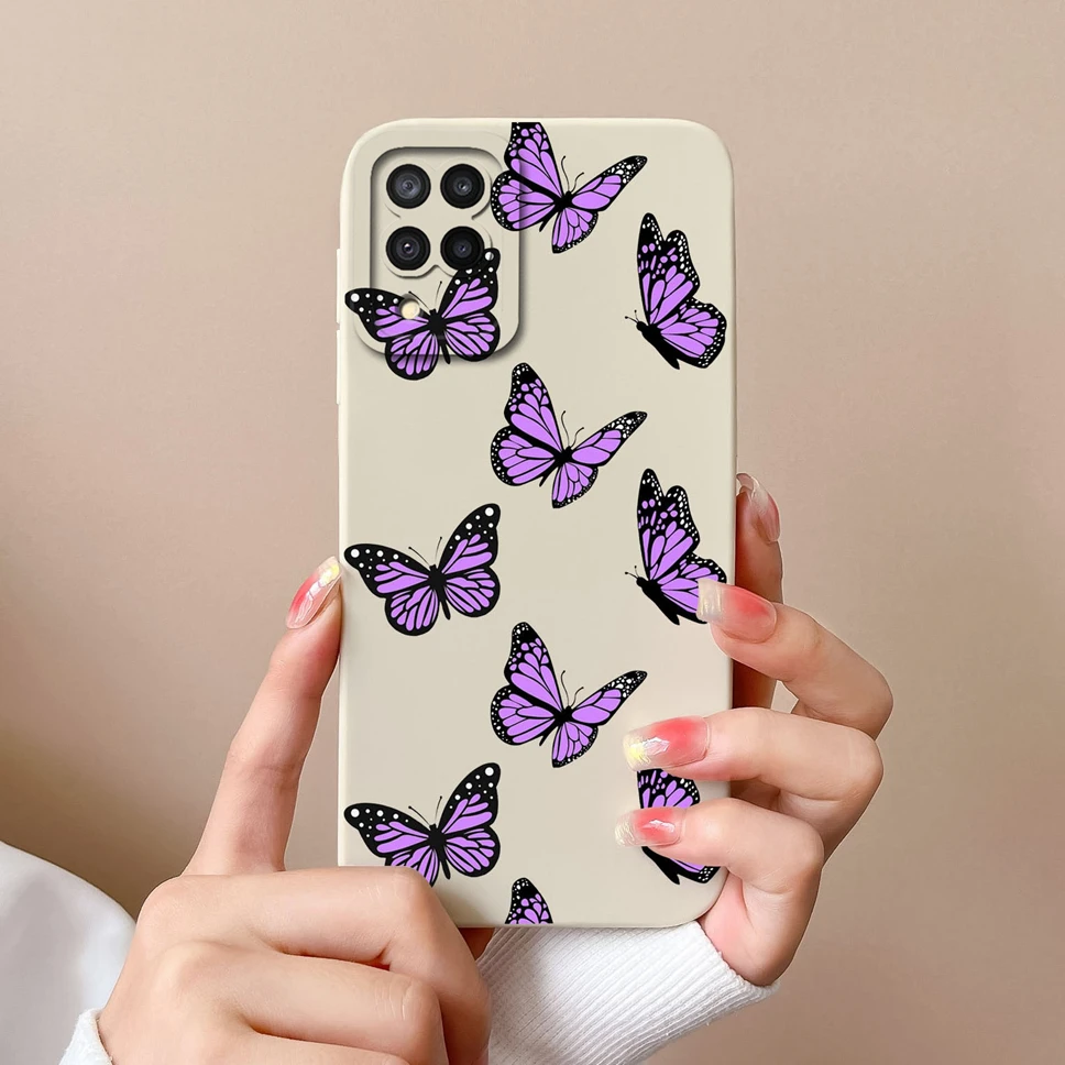Funda para Samsung Galaxy A22 A22S bonita mariposa suave suave silicona líquida carcasa de teléfono para Galaxy A 22 contraportada a prueba de golpes - imagen 5