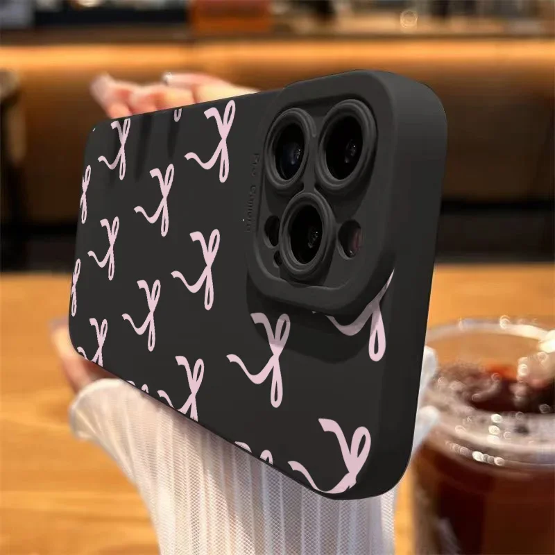 Funda de teléfono con estampado de lazo rosa para iPhone 16 Pro Max 15 14 13 12 11 XS X XR 7 8 Plus SE 2020 2022, funda de silicona TPU suave a prueba de golpes - imagen 2