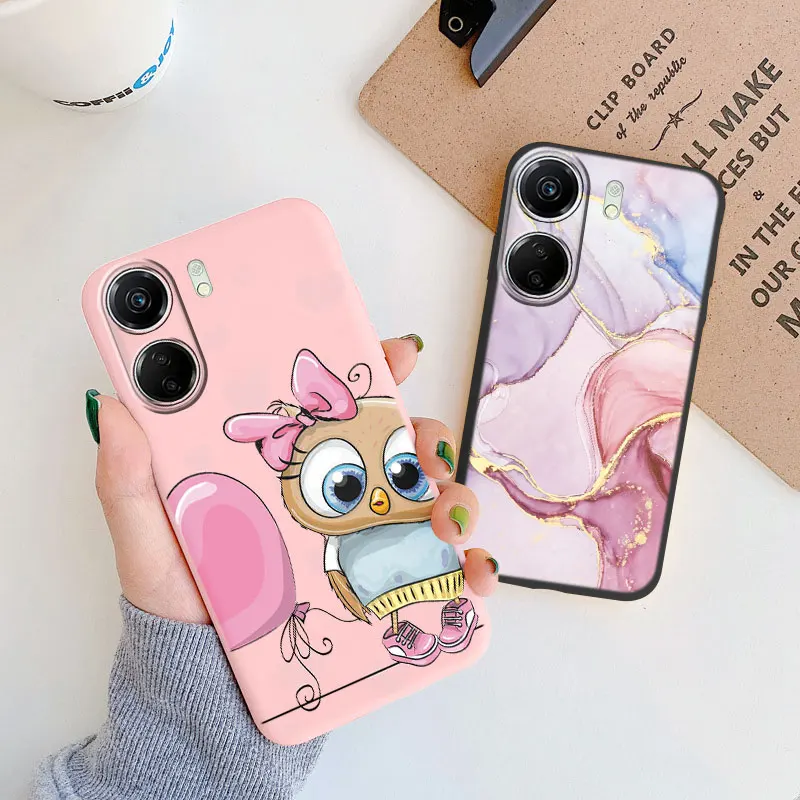 Funda con estampado de mármol y corazón rosa para Redmi 13C 13 A5 A3, funda protectora de silicona suave pintada con búho de dibujos animados para cámara - imagen 4