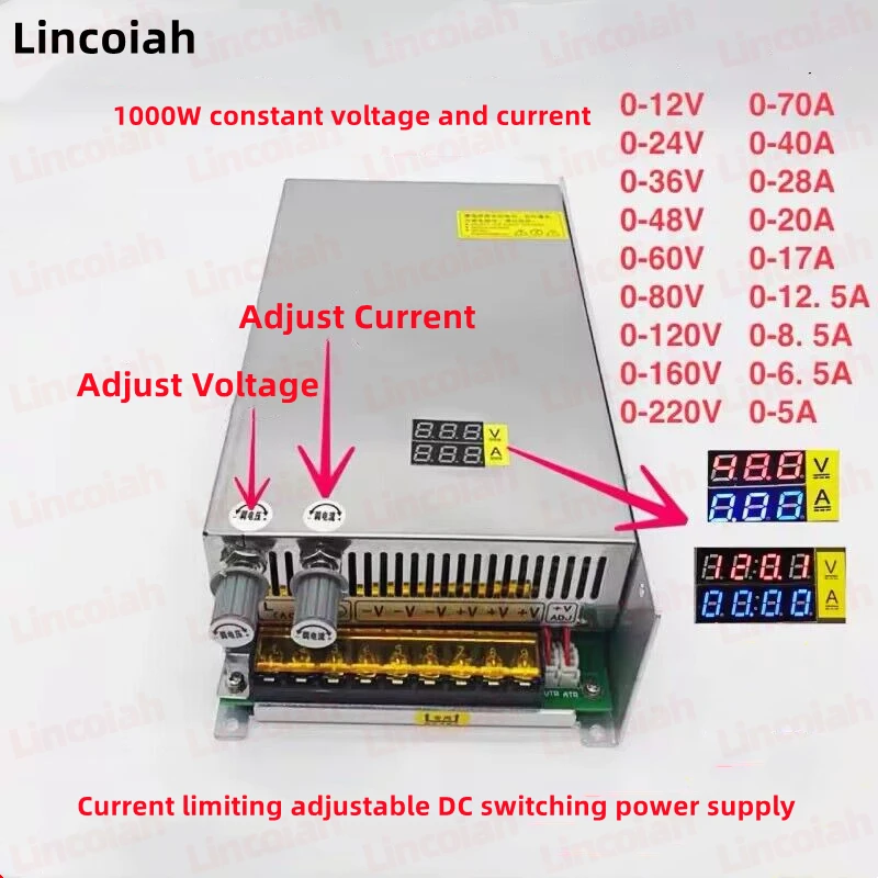 Fuente de alimentación conmutada ajustable AC DC 12V 24V 36V 48V 60V 80V 120V 160V 220V 1000W con fuente de alimentación de pantalla Digital - imagen 2