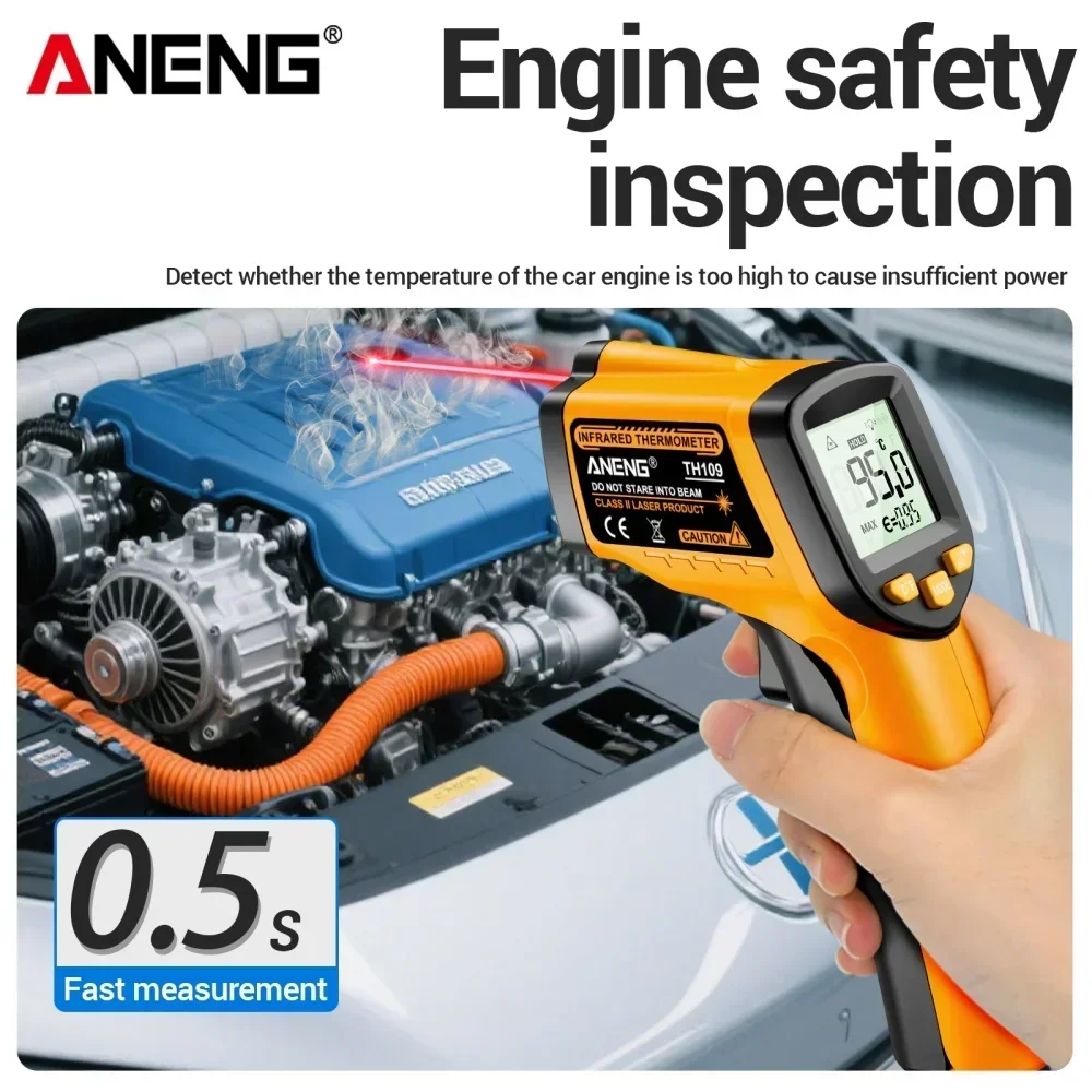 ANENG TH109 Termómetro láser rojo Ratio de distancia de objeto 12:1 Medidor de temperatura sin contacto -50 ~ 400 ℃    Probador de pirómetros Higrómetro - imagen 3