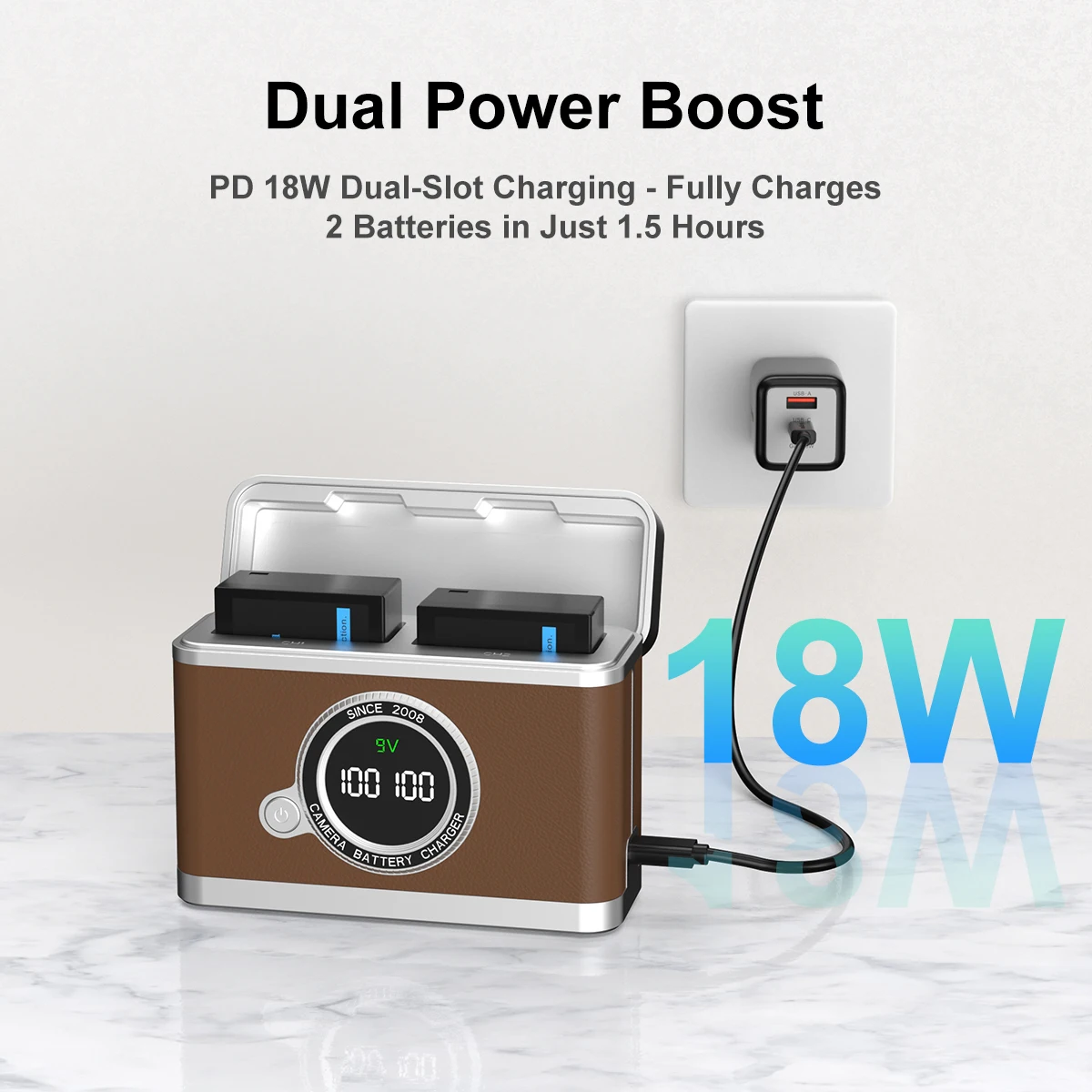 Cargador rápido PD de 18W para NP-W126S, estuche de almacenamiento con doble ranura y pantalla digital inteligente, para Fujifilm X-S10, X-T30 II, X-T3, X-E4 - imagen 3