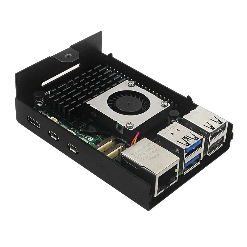 Carcasa de Metal para Raspberry Pi 5, carcasa de aleación de aluminio, carcasa negra, ventilador de refrigeración PWM opcional, disipador térmico, enfriador activo para RPI 5 - imagen 5