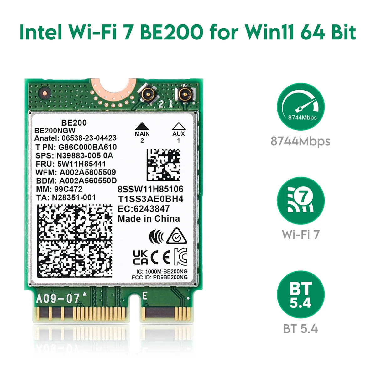 Tarjeta de red WiFi7 BE200, adaptador Wifi de 8000Mbps, Bluetooth 5,4, triple banda, 2,4G/5G/6GHz, BE200NGW, M.2 NGFF, adaptador inalámbrico - imagen 4