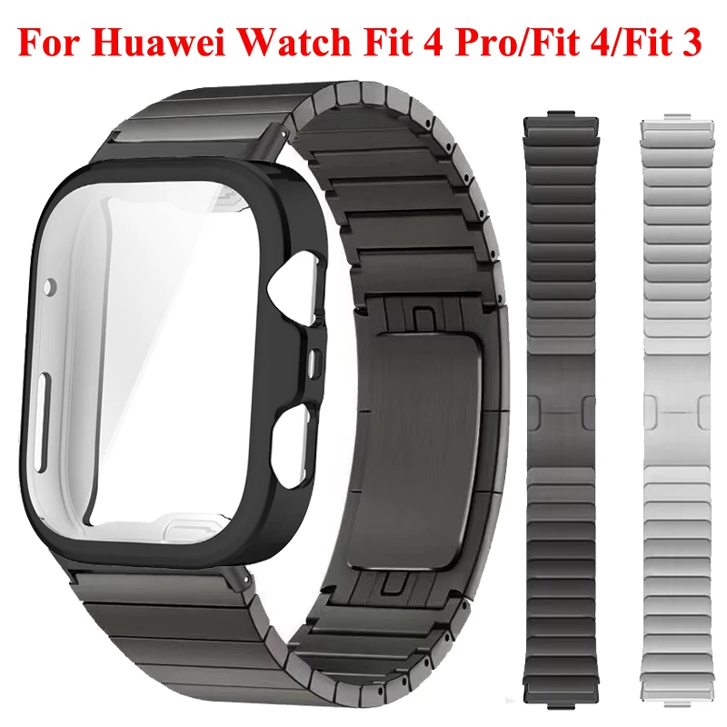 Funda de TPU + Correa para Huawei Watch Fit 4 Pro, Correa de reloj de acero inoxidable, Correa para Huawei Watch Fit 4 Fit 3, Correa de Metal