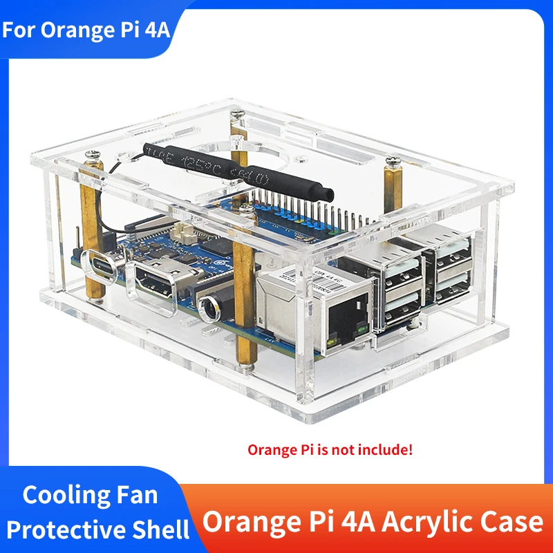 Caja acrílica Orange Pi 4A, carcasa protectora transparente, refrigeración pasiva activa, ventilador opcional para Orange Pi 4A