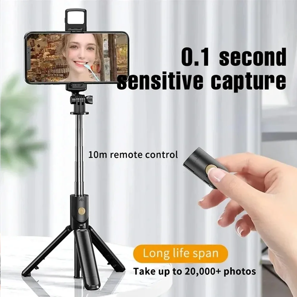 Trípode/palo Selfie inalámbrico con luz, portátil, Bluetooth, remoto, extensible, para iPhone, teléfono móvil, transmisión en vivo Tk - imagen 4
