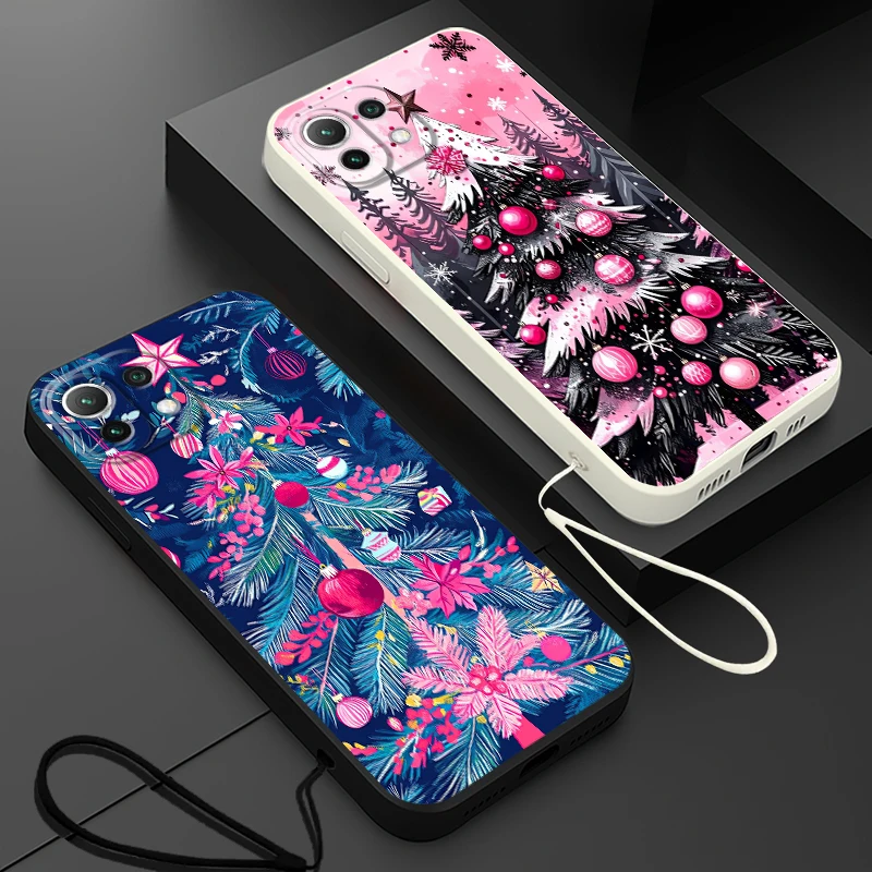 Funda de teléfono para Xiaomi Mi 13 10T 11T 12T Pro 11 12 Lite Funda suave Árbol de Navidad Rosa