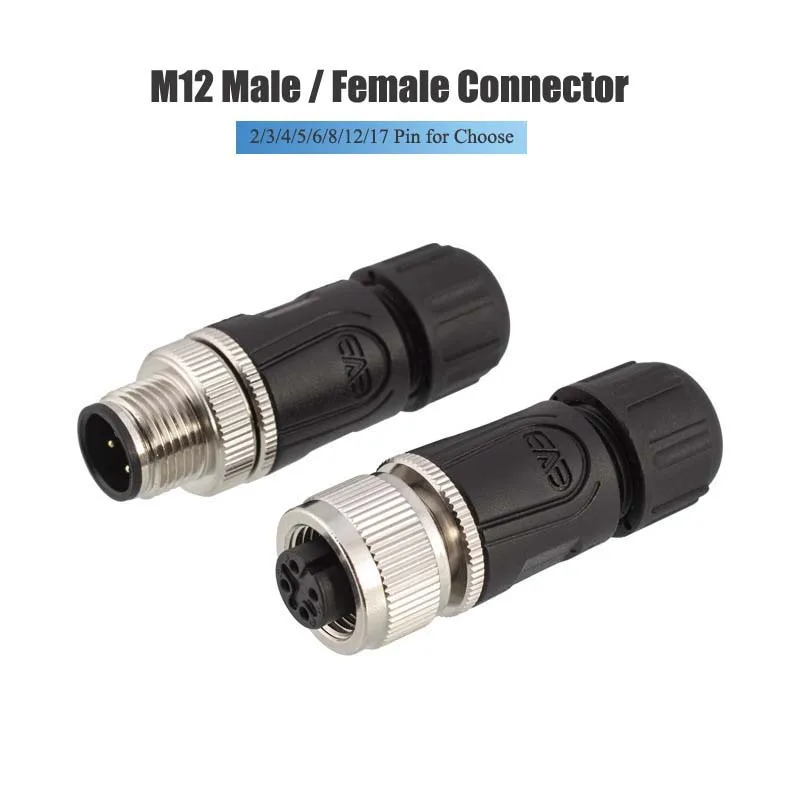 Conector M12 resistente al agua, montaje de 2 3 4 5 6 8 12 pines, enchufe de aviación de soldadura, conectores industriales IP67 de plástico macho hembra, 1 ud. - imagen 2