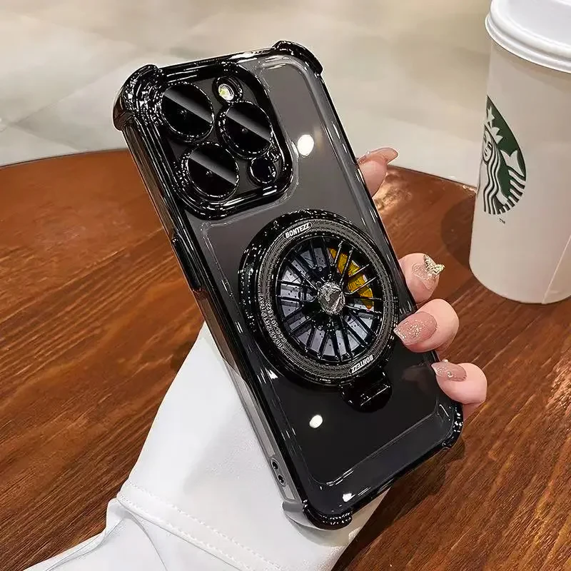 Funda de teléfono con soporte giroscópico giratorio magnético de lujo para iPhone 16 15 14 13 12 11 Pro Max 7 8 Plus X XR XS cubierta de parachoques transparente - imagen 2