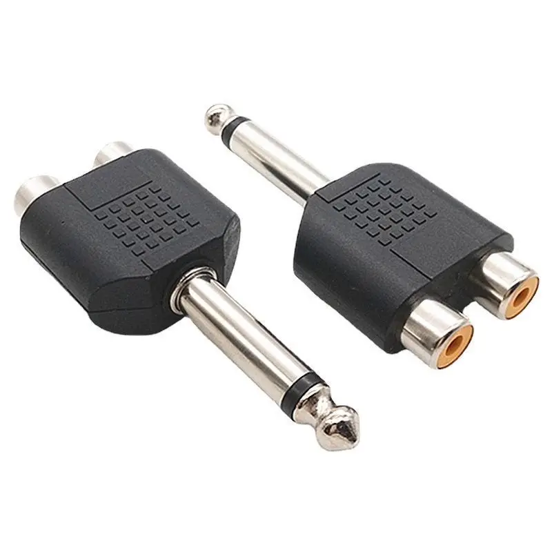 Adaptateur de conversion Audio stéréo double canal, prise 6.5mm vers 2 doubles RCA femelle Y, Mono canal, pour haut-parleur, Microphone, Guita