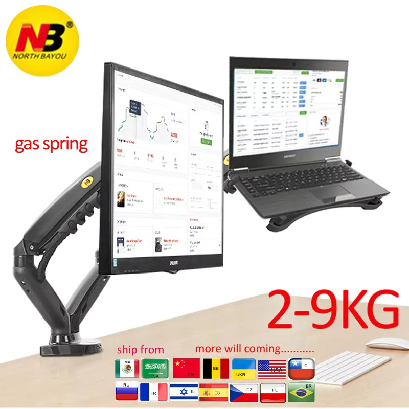 NB F160 10-17,0 "montaje para ordenador portátil 360 girar 10-27" prensa de aire movimiento completo puntal de gas lcd tv mesa pantalla soporte monitor soporte de escritorio