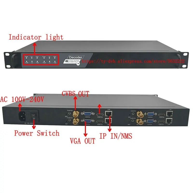Decodificador de vídeo 4K 1u 4 canales Ultra HD IP a HDMI SDI CVBS VGA para sistemas de TV por cable y IPTV - imagen 4