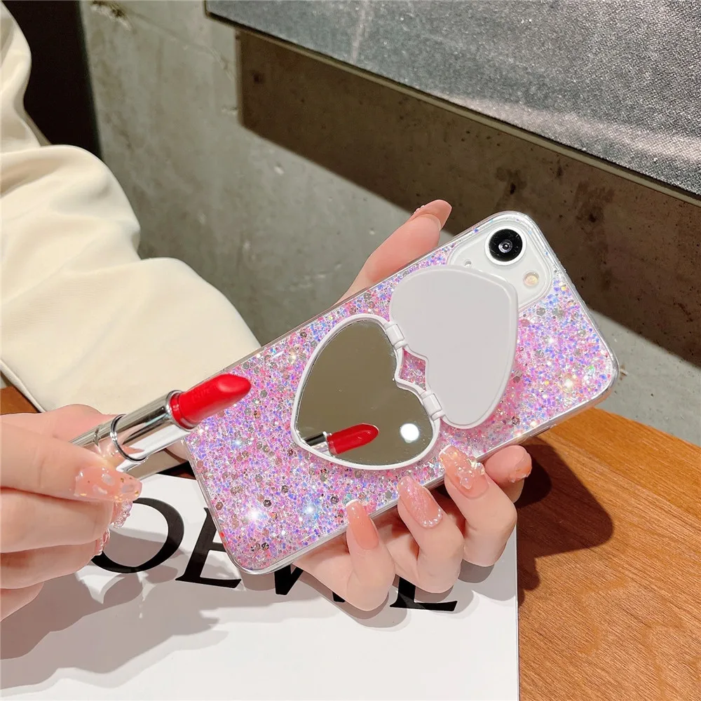 Funda de teléfono de lujo con purpurina ostentosa para Samsung S25 S24 S23 S22 Ultra S21 Plus S20 FE Note 20 10, funda con soporte para espejos de maquillaje - imagen 5