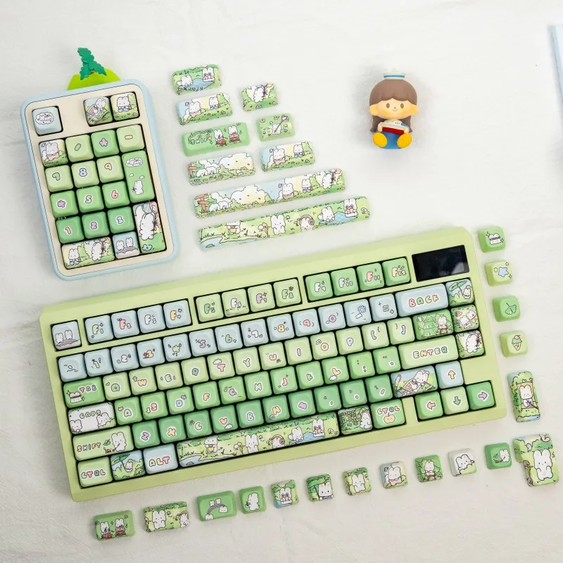Teclas de oveja Miemie, teclas personalizadas con perfil de bola Moa, bonitas tapas de teclas de punto de Anime de dibujos animados verdes para regalo de teclado mecánico para juegos - imagen 2