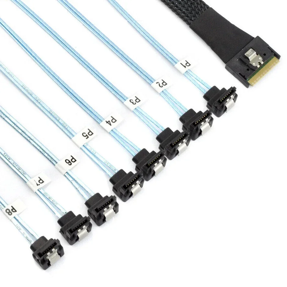 SFF-8654 a sata PCI-E Slimline SAS SFF-8654 8I a 8 puertos SATA Cable para disco duro de servidor de 90 grados - imagen 3
