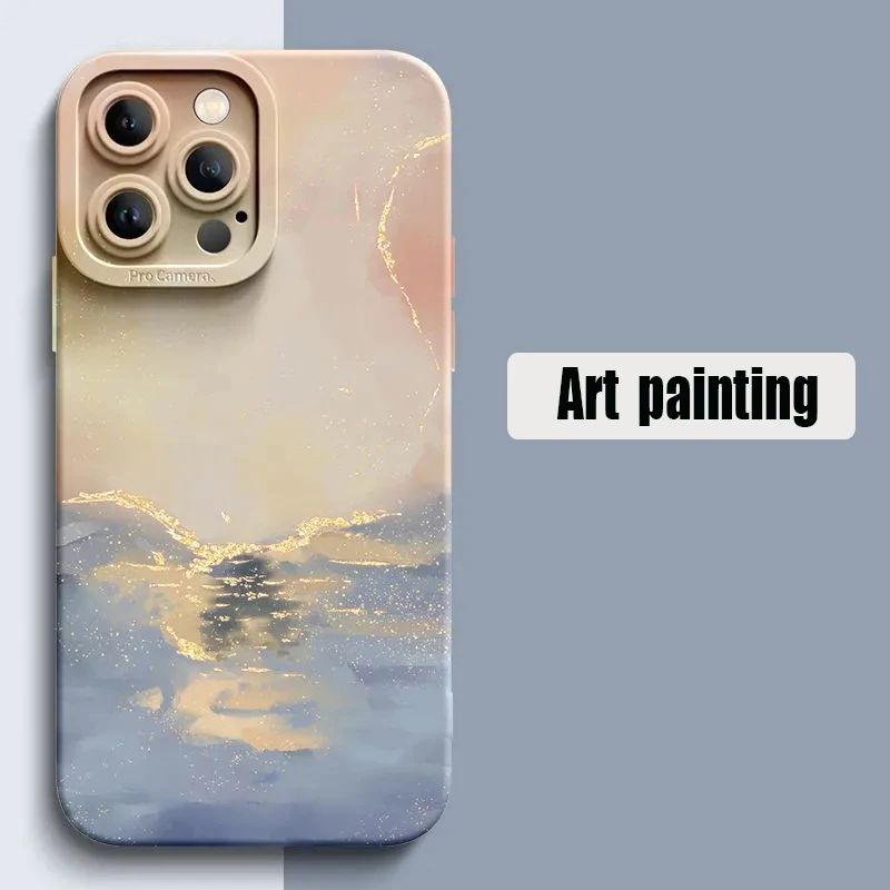Watercolor Gilding Art Phone Case for iPhone 16 15 14 13 12 11 Pro Max Mini X XR XS MAX SE 2020 8 7 15 Plus SE 2022 Soft Cover