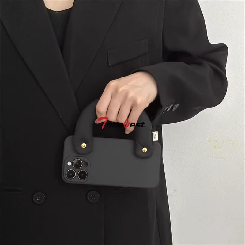 Funda de teléfono de pulsera de cuero acolchado de algodón de mano de lujo para Iphone 16 15 14 13 12 11 Pro XS Max XR XS 8 7 Plus funda de silicona - imagen 2