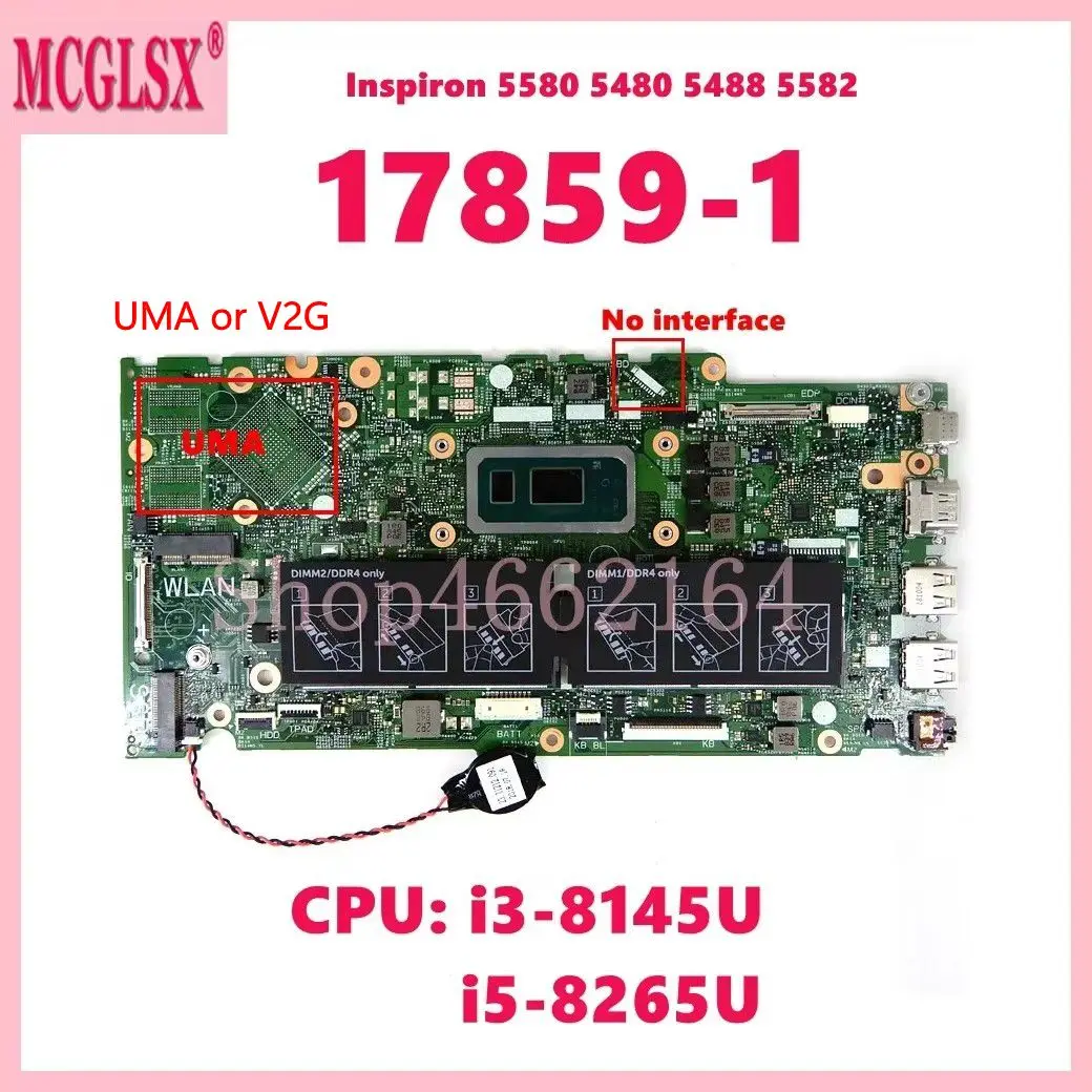 17859-1 con placa base de CPU i3 i5 i7-8th Gen para DELL Inspiron 5482 5480 5580 5582 Vostro 5481 placa base para ordenador portátil prueba de 100% OK
