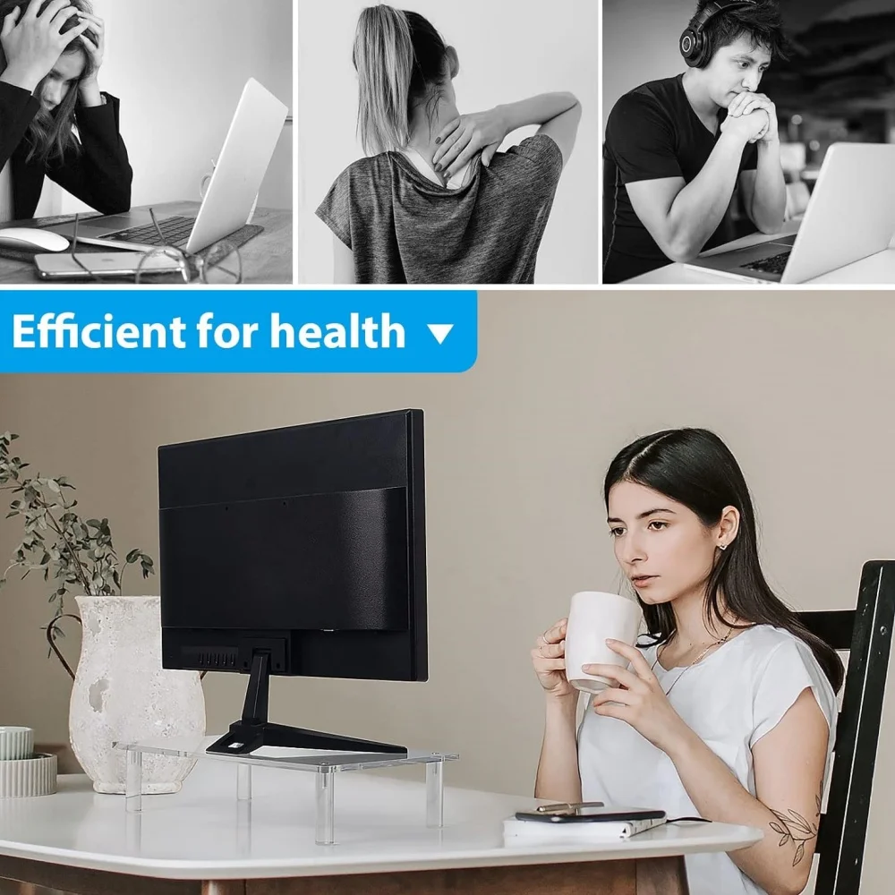 Soporte acrílico transparente para Monitor de ordenador de escritorio, almacenamiento de escritorio de oficina, estante de exhibición para portátil, estante de almacenamiento de escritorio, estante alto - imagen 4