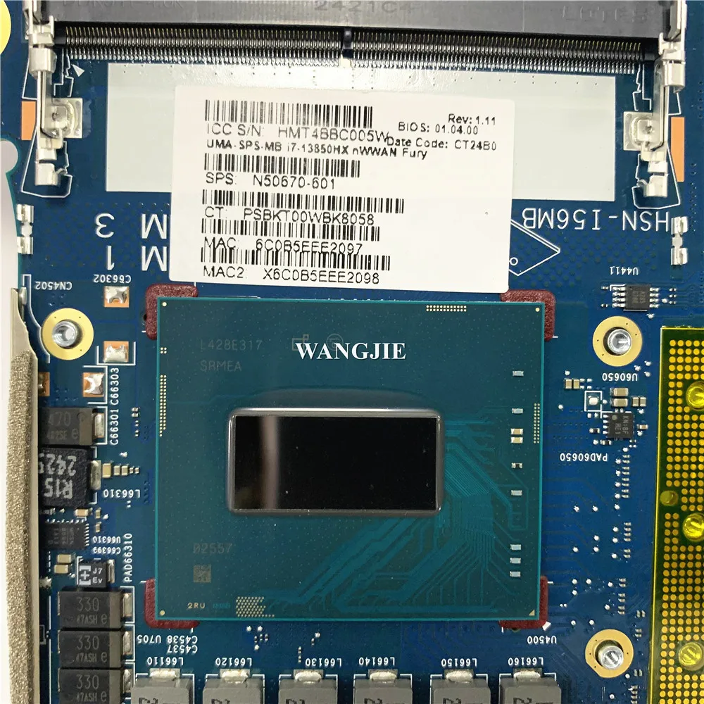 Placa base para ordenador portátil HP Zbook Fury 16 G10 N50670-601 SPS-MB i7-13850HX nWWAN Fury WIN 6050A3467902 100% en funcionamiento - imagen 4