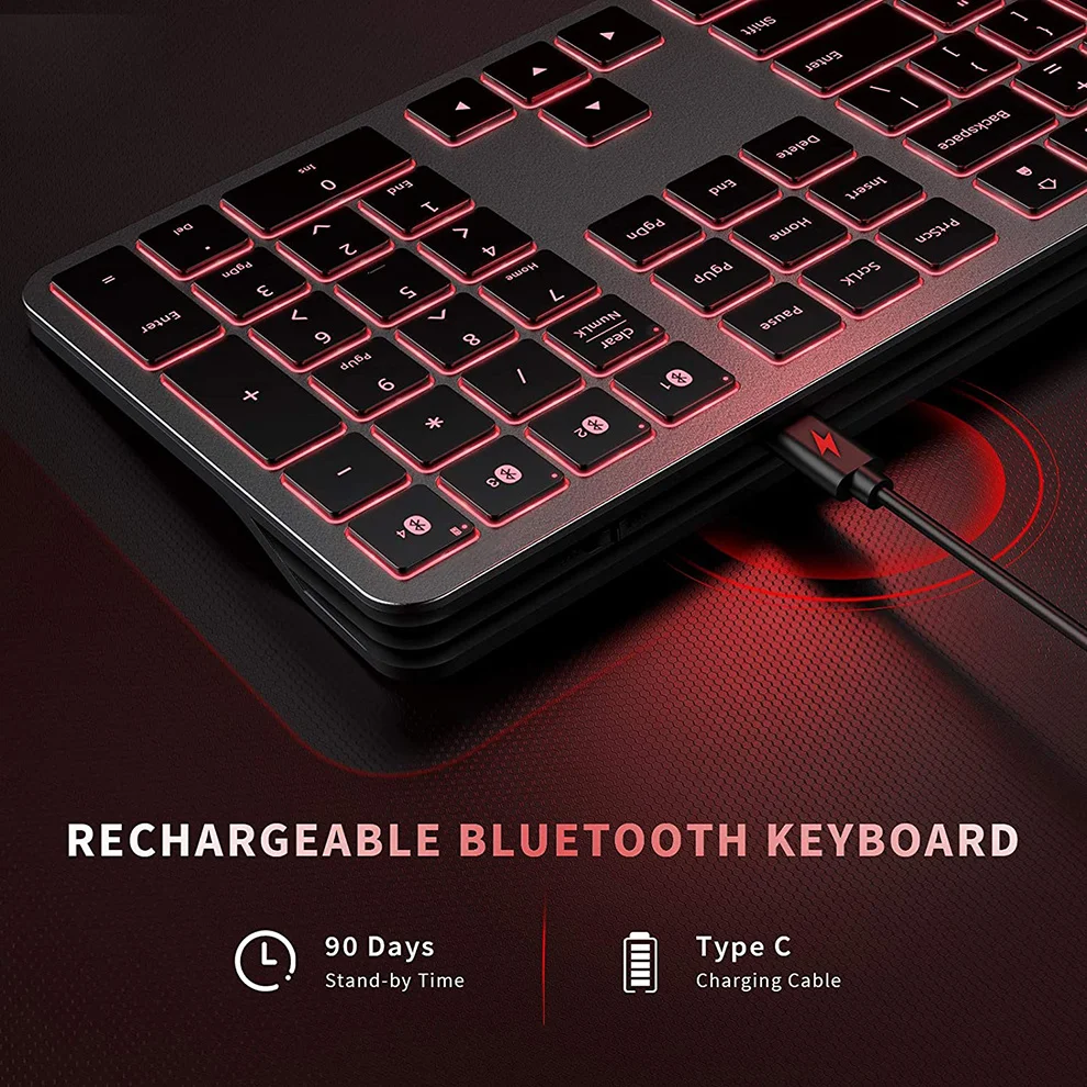 Teclado de jugador retroiluminado Bluetooth múltiples dispositivos teclado inalámbrico recargable de tamaño completo para Windows Mac OS Android Tablet - imagen 5