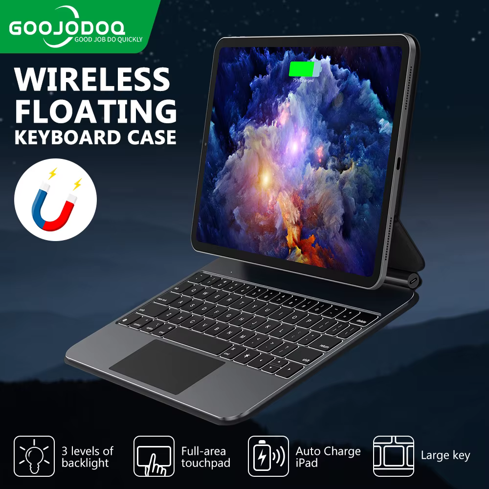 GOOJODOQ funda con teclado mágico para iPad Pro 11 M4 iPad Air 4/5/6 Pin Pogo inteligente PD18W paso a través de carga Trackpad de gestos inteligentes